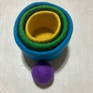 Lovevery stacking Felt Cups and Ball Toy - Blue/Green/Yellow Set